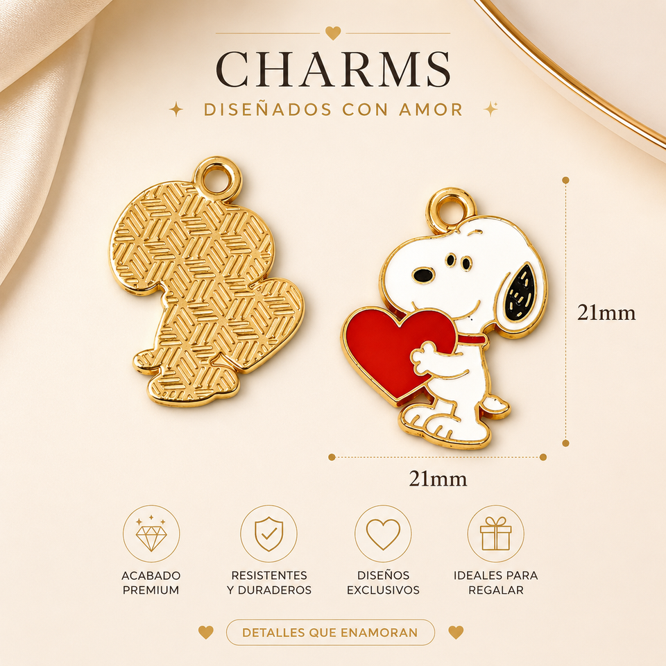 Pulsera estilo pandora de snoopy con corazón