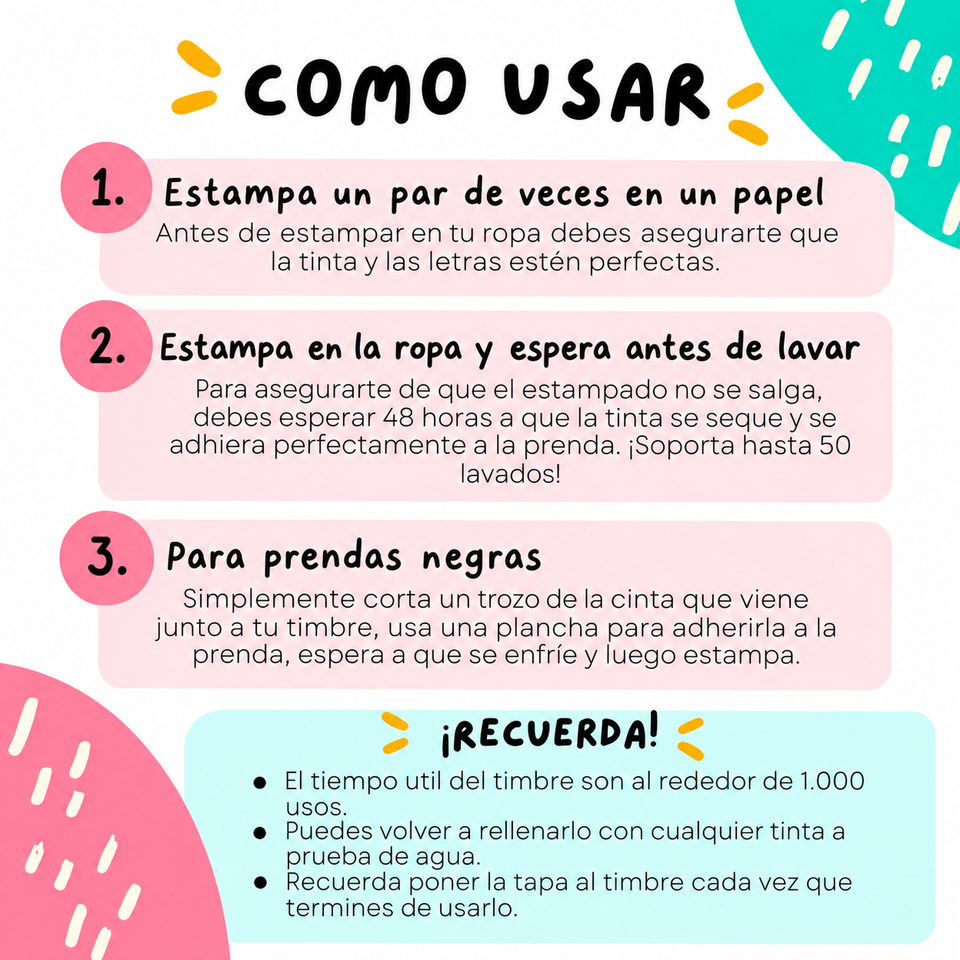 Timbrin™️  - Tu propio timbre personalizado para ropa (no se sale al lavar)