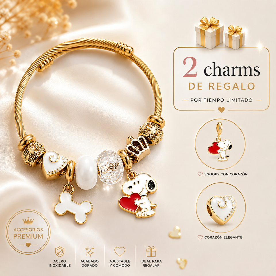 Pulsera estilo pandora de snoopy con corazón
